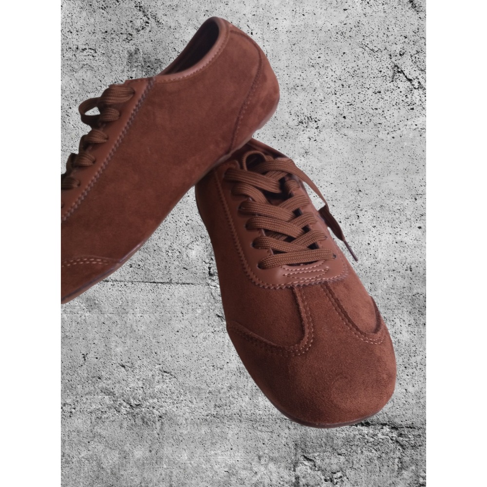 Top Moda Womens Brown Faux Suede Low Profile Lace Up Sneakers Athletic Flats - Picture 5 of 7